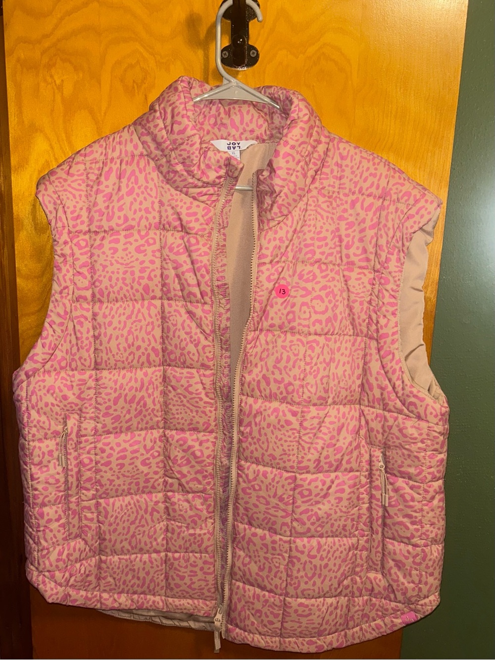 JoyLab Pink Leopard Quilted Puffer Vest